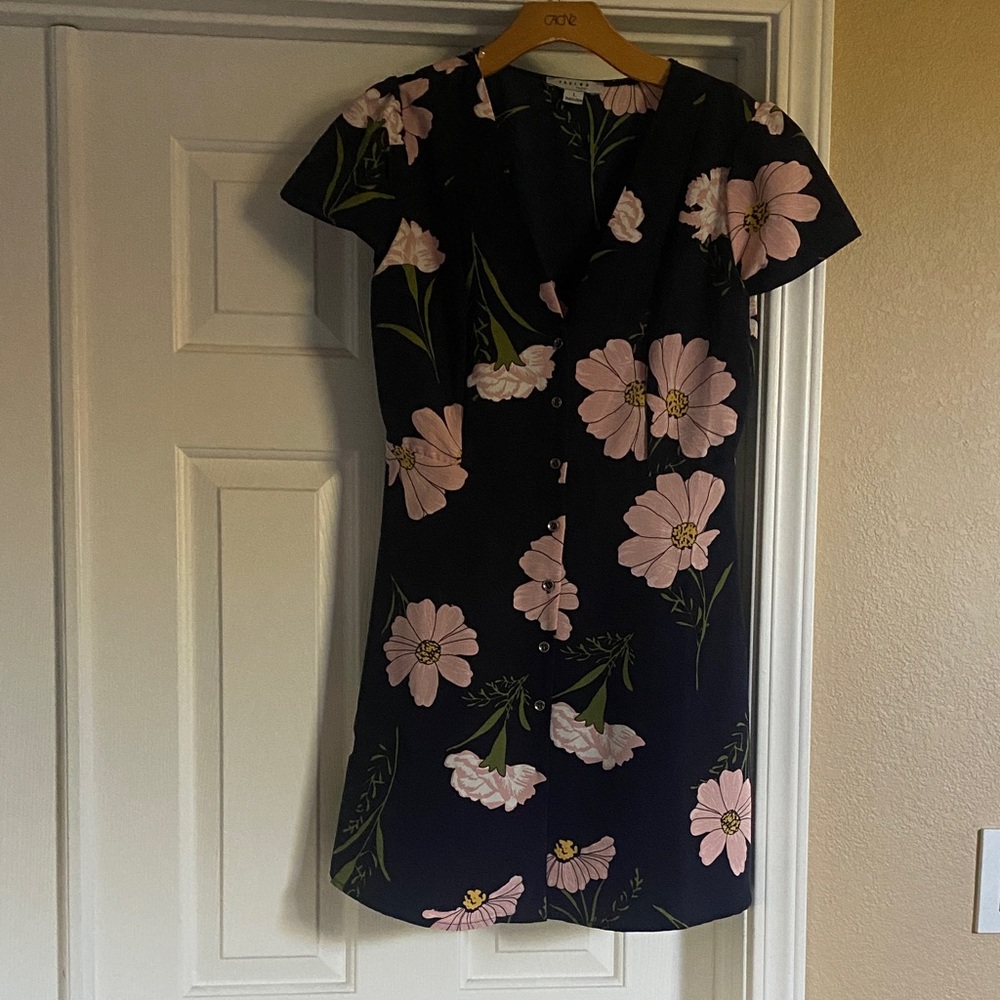 FAVLUX Black Dress with Pink Floral Design